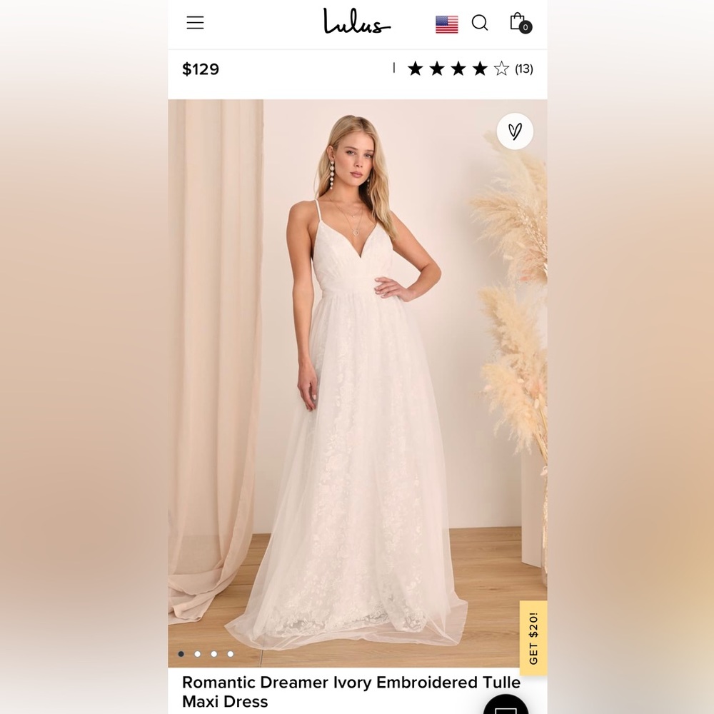 NWT- Lulu’s Romantic Dreamer Ivory Embroidered Tulle Maxi Dress